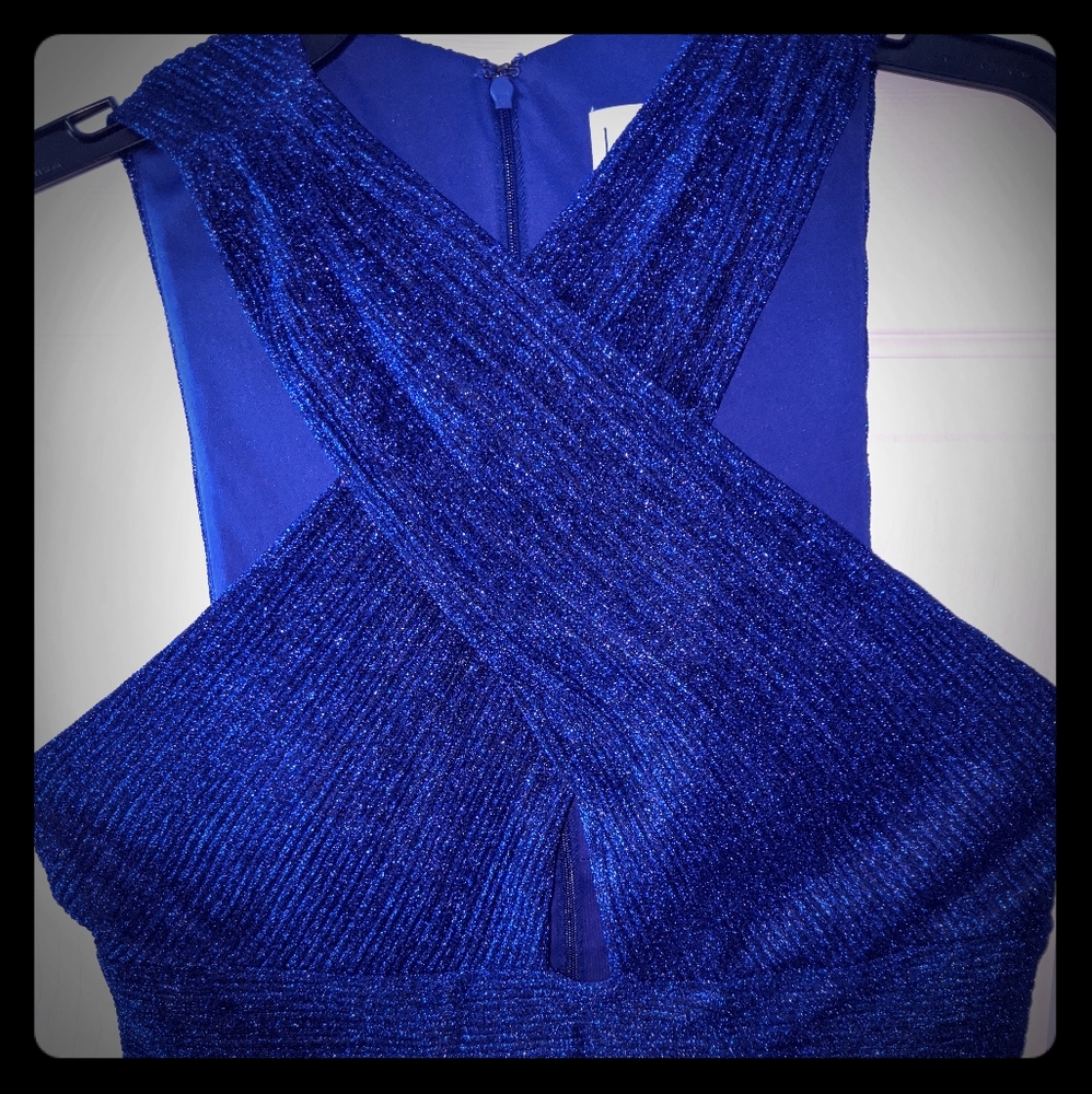 Nicole Miller Cobalt Blue Halter Long Dress